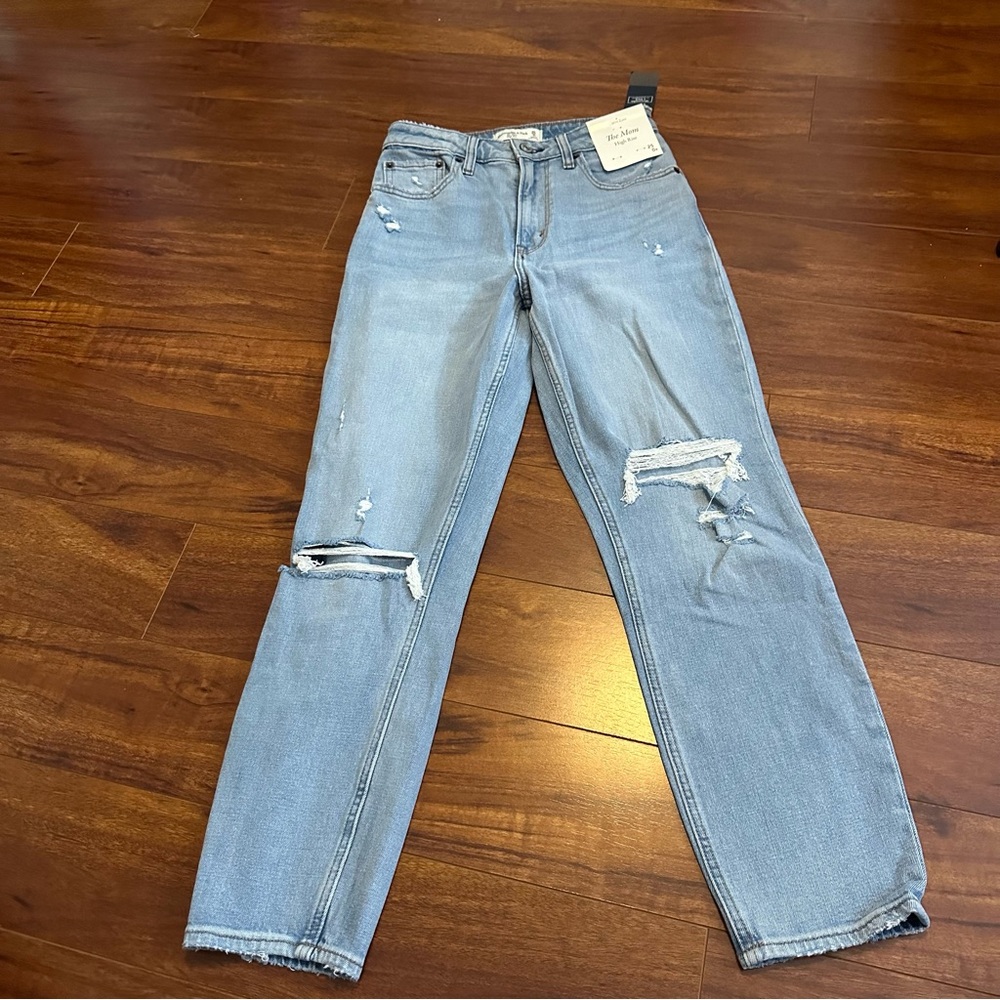 Abercrombie high rise ribbed mom jeans